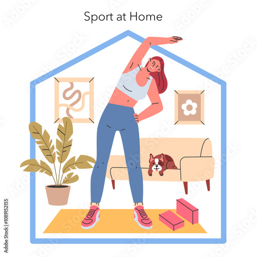 Sport at Home. Flat Vector Illustration