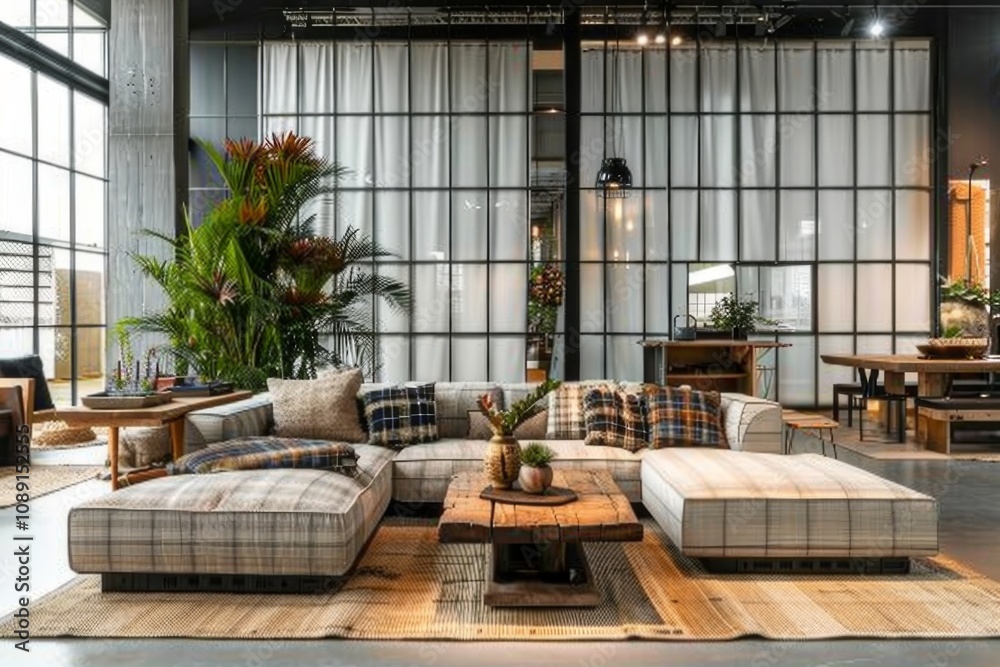 Fototapeta premium Modern open space interior design with a modular sofa