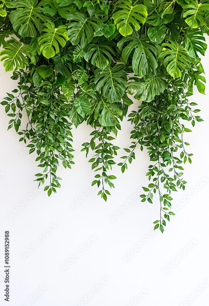 Obraz premium Tropical monstera plants in a forest. Green background.