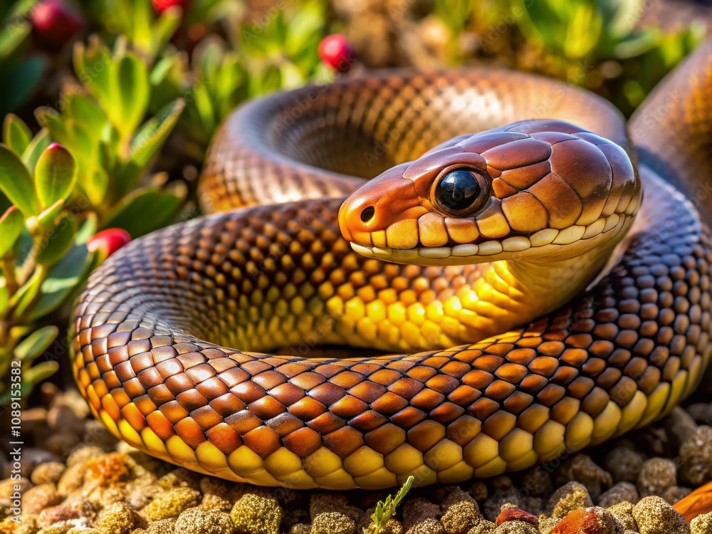 Close-Up Capture of a Venomous Eastern Brown Snake in Its Natural Habitat, Showcasing the Intricate Patterns and Colors of One of Australia's Most Dangerous Reptiles Close-Up Capture of a Venomous Eastern Brown Snake in Its Natural Habitat, Showcasing the Intricate Patterns and Colors of One of Australia's Most Dangerous Reptiles