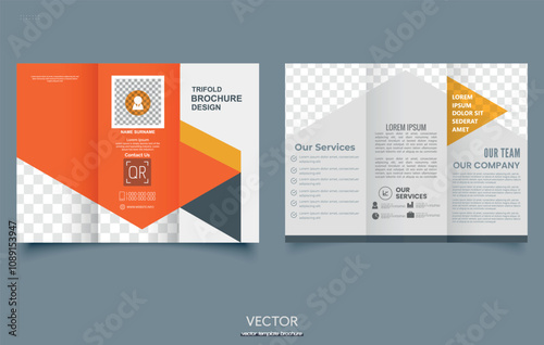 leaflet template. Trifold brochure with triangles. Simple and minimalist layout. For printing