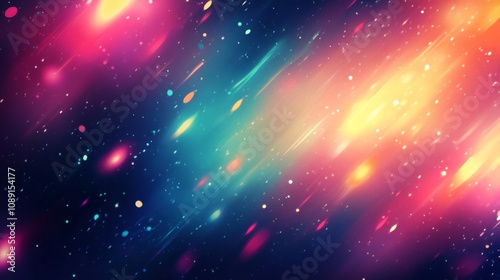 Vibrant Abstract Digital Art with Dark Blue Background and Gradient of Dynamic Colors, Evoking Movement and Energy.