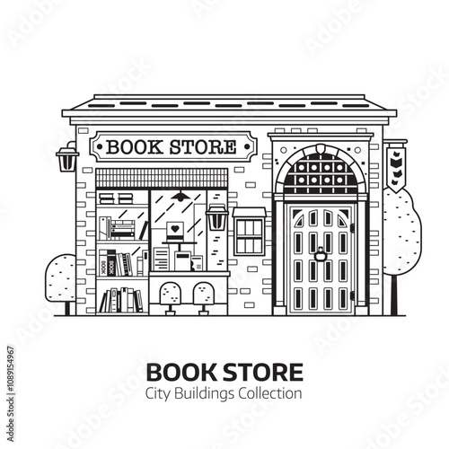 Obraz na płótnie Public Book Store Building in Line Art w salonie