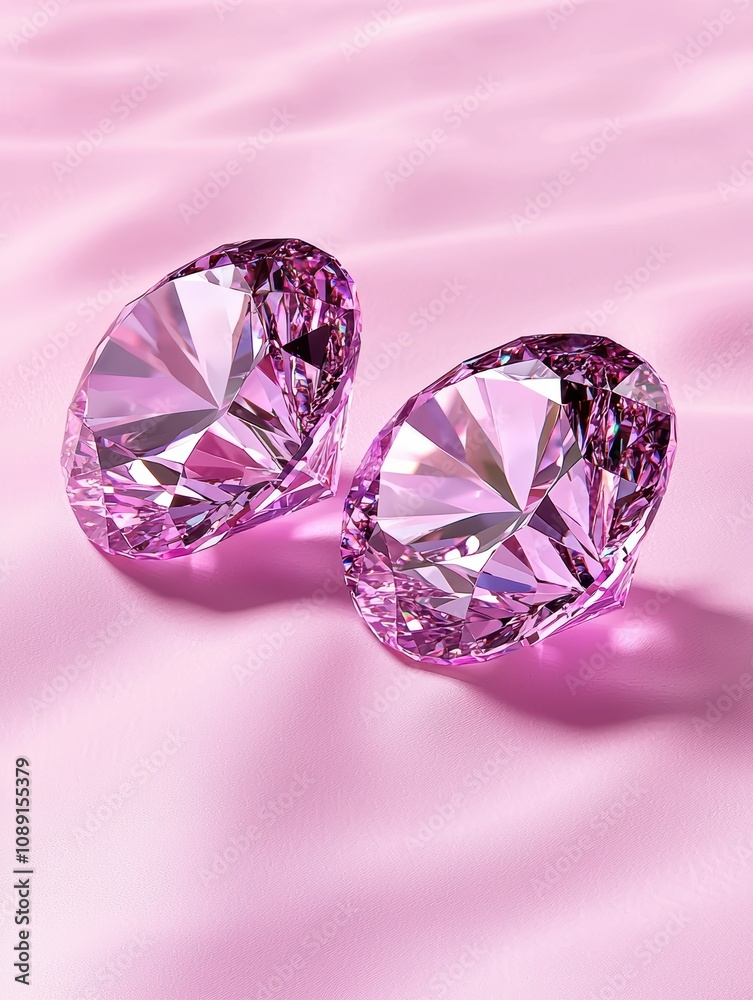 Ring luxury basic jewelry. Shiny pink diamonds reflecting light on a delicate pink background, perfect for luxury and elegance.