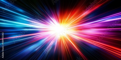 Abstract Burst of Multicolored Light Lines in Dynamic Starburst Pattern on Black Background - Vibrant Digital Artwork Concept