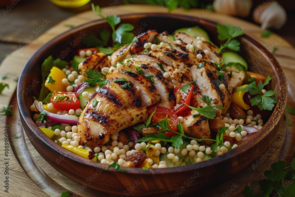 Mediterranean chicken salad with pearl couscous Mediterranean chicken salad with pearl couscous