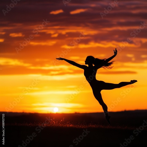 Wallpaper Mural Silhouette of a dancer gracefully leaping at sunset. Torontodigital.ca