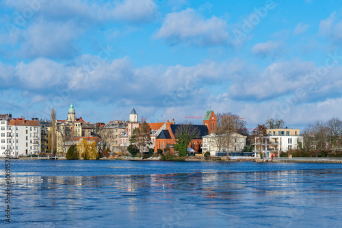 Winter scene at the frozen Dahme river in Berlin Koepenick.