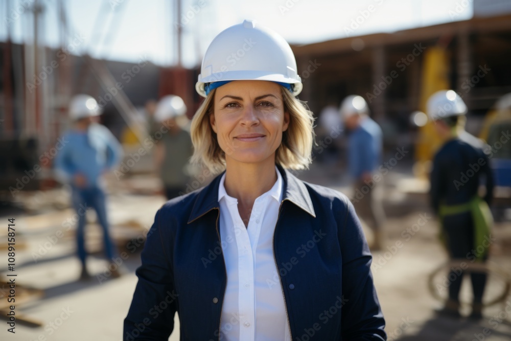 Smiling portrait of a middle aged businesswoman on construction site Smiling portrait of a middle aged businesswoman on construction site