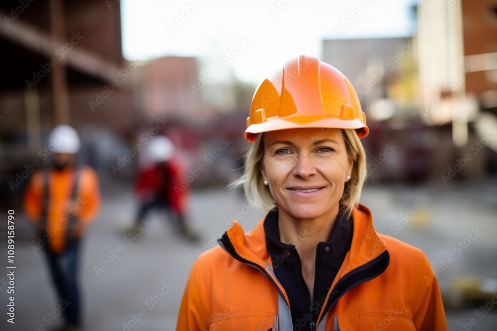 Smiling portrait of a middle aged businesswoman on construction site Smiling portrait of a middle aged businesswoman on construction site
