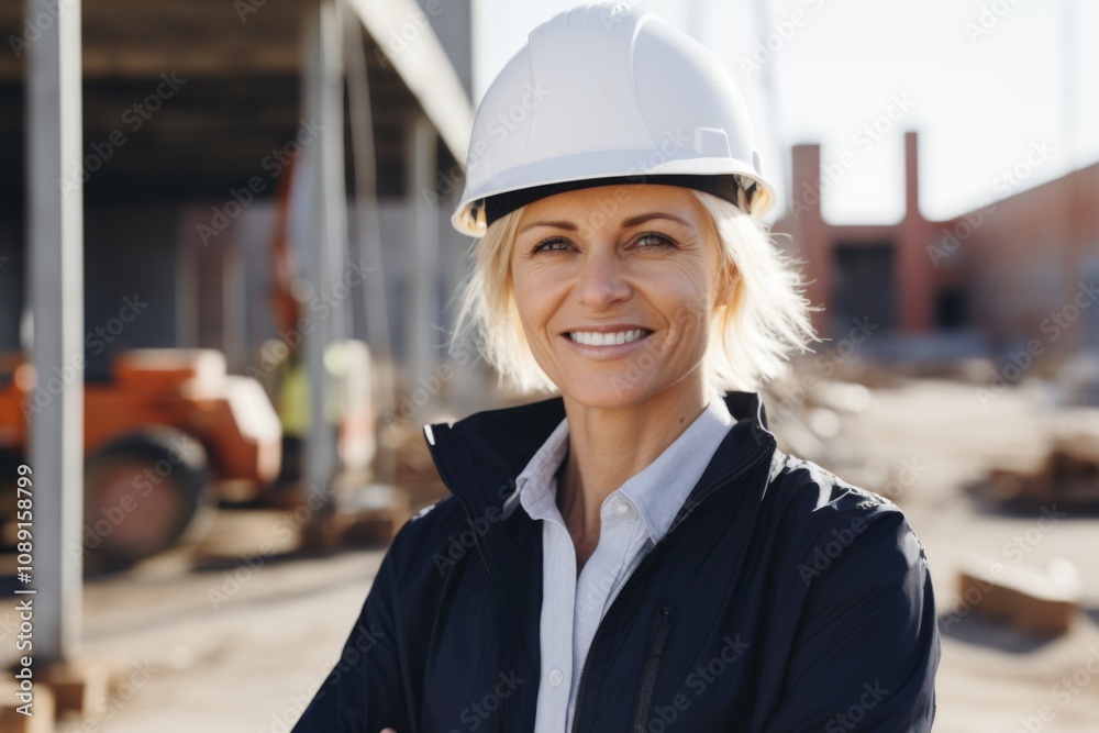 Smiling portrait of a middle aged businesswoman on construction site Smiling portrait of a middle aged businesswoman on construction site