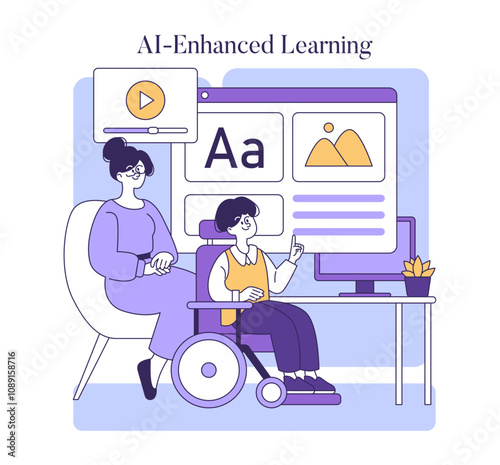 AI To Help Disabled People. Flat Vector Illustration