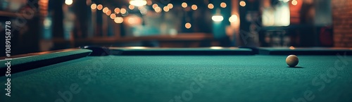 Wallpaper Mural A close-up of a pool table with a solitary cue ball, highlighting a leisure setting. Torontodigital.ca