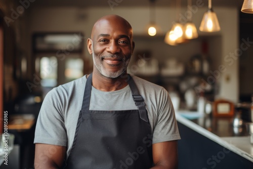 Smiling portrait of a middle aged African American small business owner