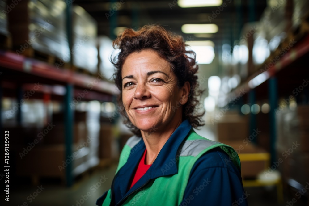 Portrait of a joyful middle aged female warehouse worker