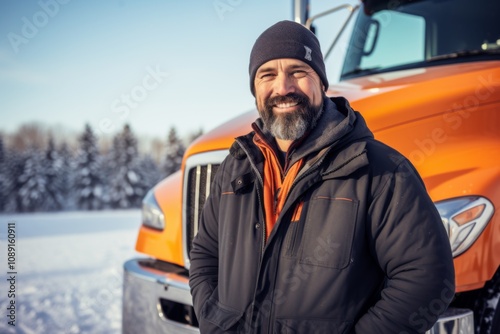 Portrait of a middle aged male truck driver during winter