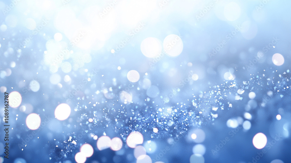 Obraz premium A bright abstract blue winter background with bokeh and snowflake