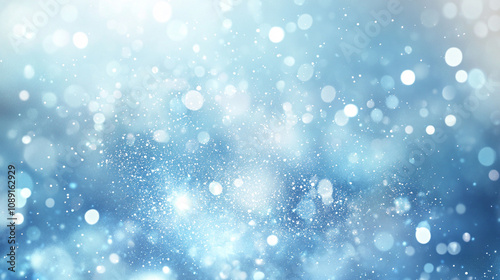 A bright abstract blue winter background with bokeh and snowflake