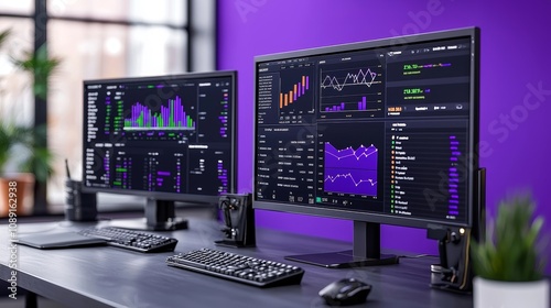 Wallpaper Mural Monitor displaying real-time data analytics, graphs, and system health indicators from an abstract network monitoring dashboard. Torontodigital.ca