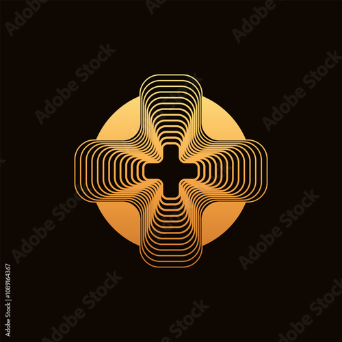 plus sign abstract design can be used by medical professionals or a logo for a hospital clinic or emergency aid services. Tribal art with lines and circle ornamental tattoo.