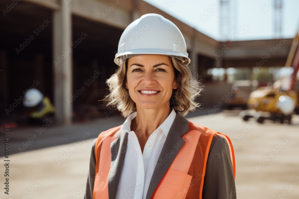 Smiling portrait of a middle aged businesswoman on construction site Smiling portrait of a middle aged businesswoman on construction site