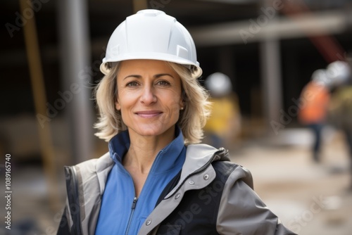 Smiling portrait of a middle aged businesswoman on construction site