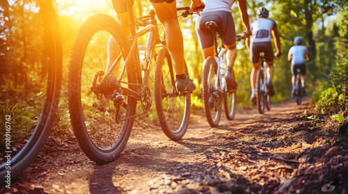 Wallpaper Mural Mountain bikers riding on dirt trail during sunset, enjoying nature Torontodigital.ca