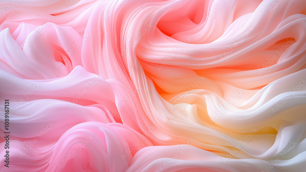 Obraz premium Soft pink and orange flowing fabric creates serene and dreamy atmosphere