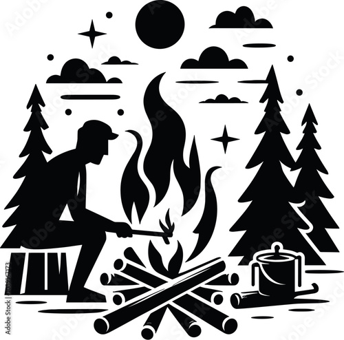 Campfire Vector Black Silhouette Design For T-Shirt