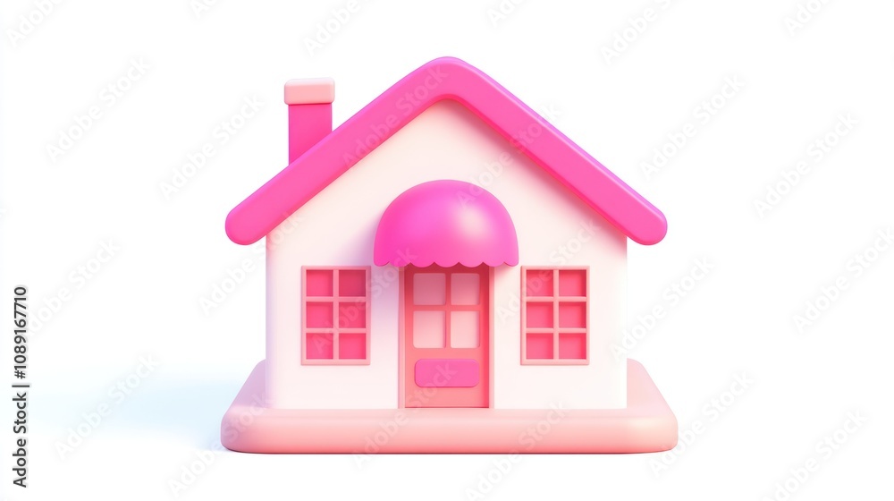 A cute, stylized pink and white house model designed for decoration or play. A cute, stylized pink and white house model designed for decoration or play.