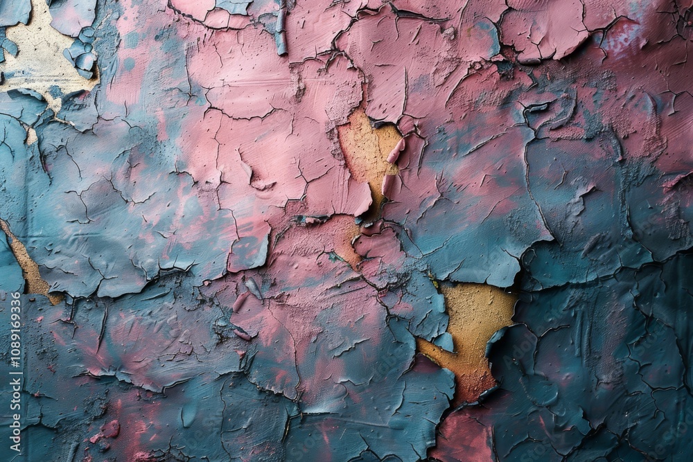 Naklejka premium layered paint texture with cracks and uneven patches, evoking a sense of time and decay