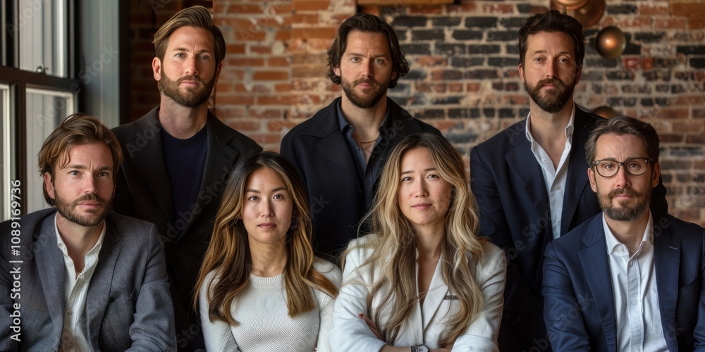 Obraz premium Group Portrait of Six Professionals in a Modern Setting