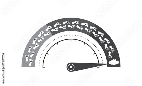 Love level measurement vector illustration with footmark, heart. Romantic love scale with heart and indicator to use for valentines day, passion, wedding design projects. 