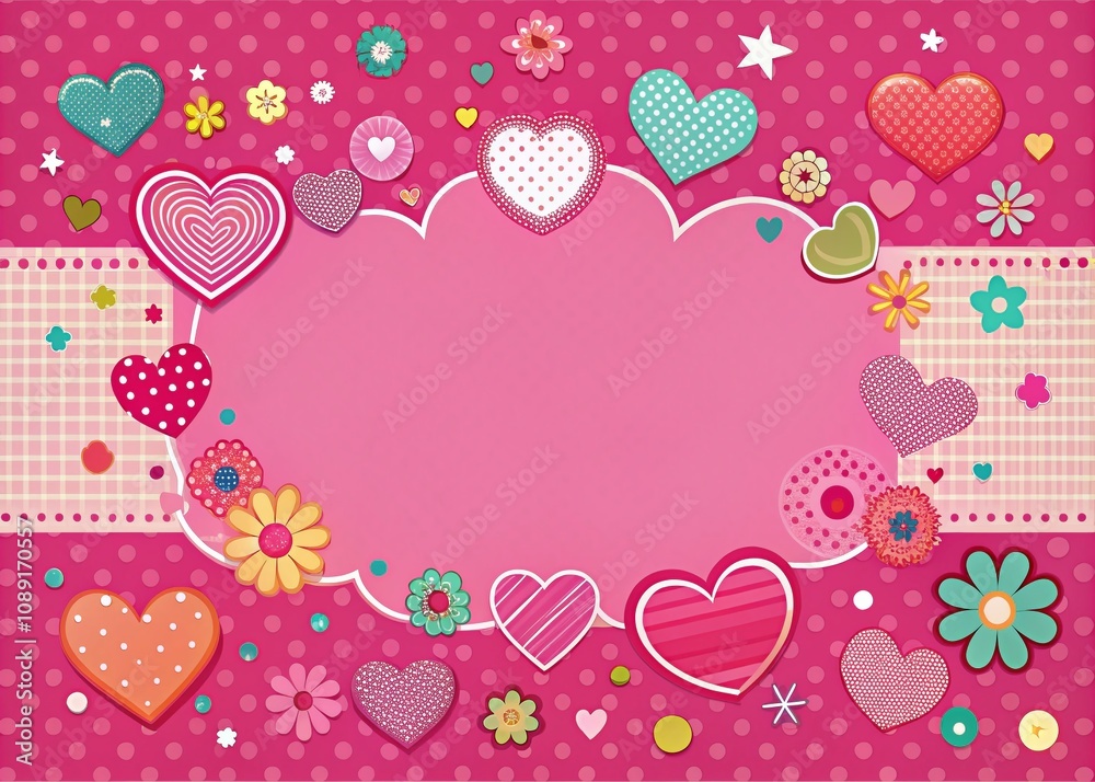 Cute Romantic Pink Background with Hearts and Dots for Text and Photo Frame Decoration in a Playful Style Suitable for Gifts and Tags Cute Romantic Pink Background with Hearts and Dots for Text and Photo Frame Decoration in a Playful Style Suitable for Gifts and Tags