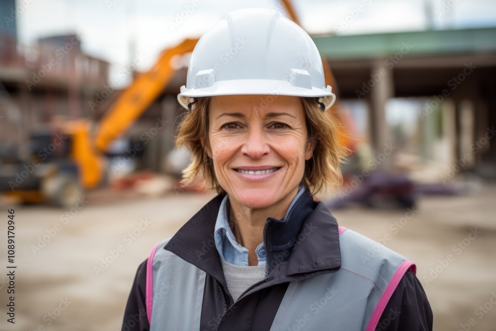 Smiling portrait of a middle aged businesswoman on construction site Smiling portrait of a middle aged businesswoman on construction site