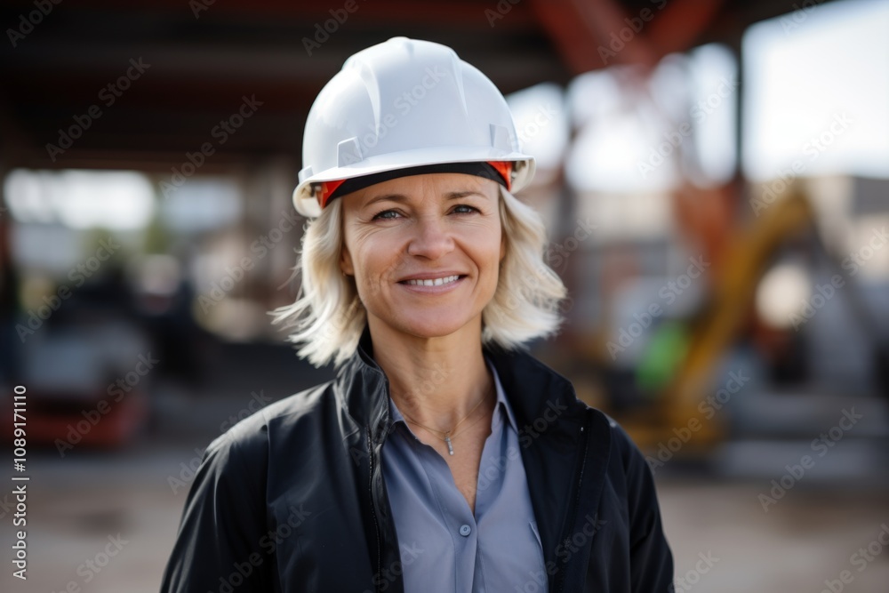 Smiling portrait of a middle aged businesswoman on construction site Smiling portrait of a middle aged businesswoman on construction site