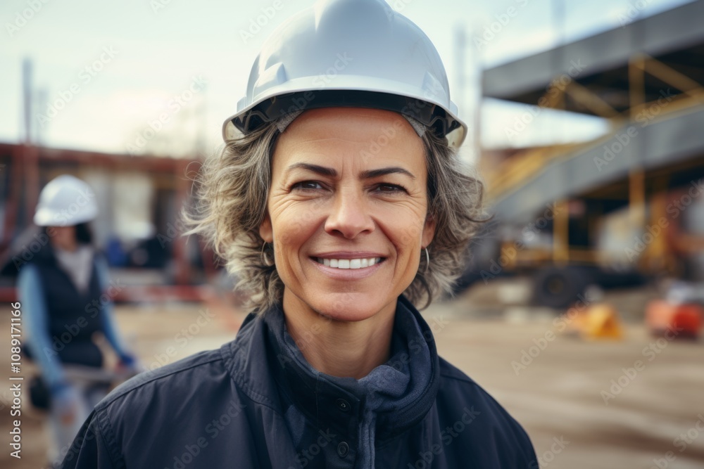Smiling portrait of a middle aged businesswoman on construction site Smiling portrait of a middle aged businesswoman on construction site