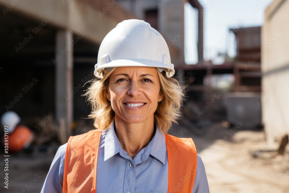 Smiling portrait of a middle aged businesswoman on construction site Smiling portrait of a middle aged businesswoman on construction site