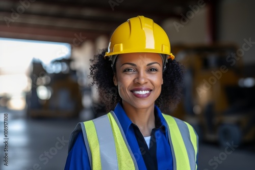 Smiling portrait of a middle aged businesswoman on construction site