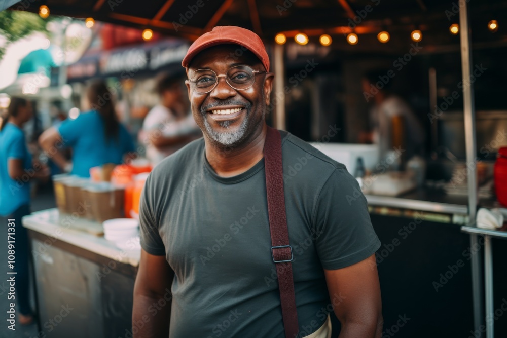 Smiling portrait of a middle aged African American food truck owner Smiling portrait of a middle aged African American food truck owner