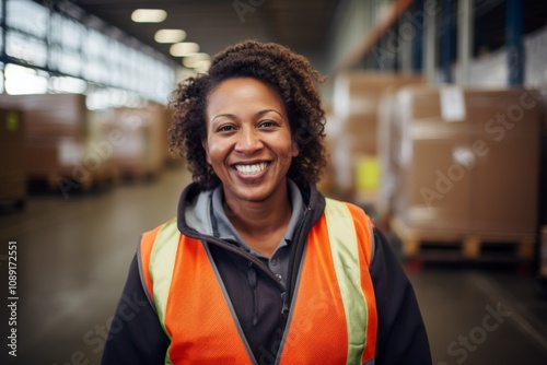 Portrait of a joyful middle aged female warehouse worker