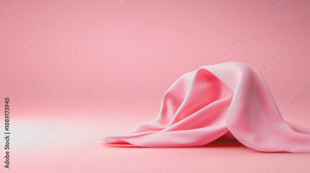 Soft Pink Fabric Draped Gracefully on a Smooth Gradient Background, Showcasing the Authenticity of Handmade Textile Craftsmanship in 3D Effect Soft Pink Fabric Draped Gracefully on a Smooth Gradient Background, Showcasing the Authenticity of Handmade Textile Craftsmanship in 3D Effect