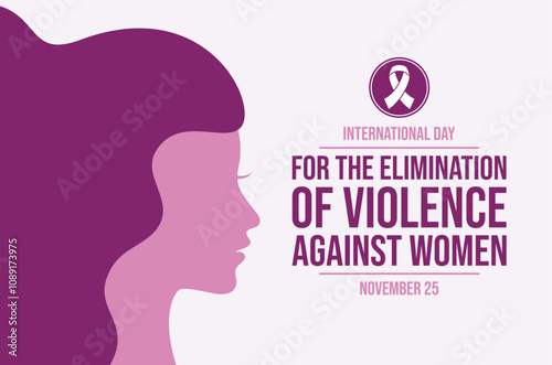 International Day for the Elimination of Violence against Women poster vector illustration. Woman face profile purple silhouette vector. Template for background, banner, card. November 25.