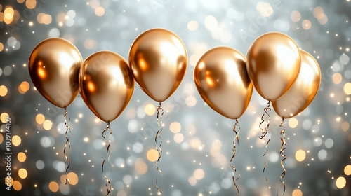 Unning image of golden balloons against a sparkling background