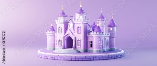 A whimsical purple castle with towers and a circular base, designed for imaginative play.