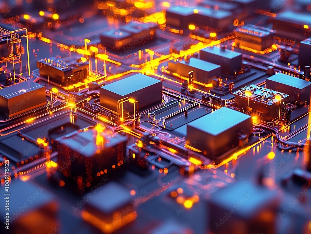 Fototapeta premium Glowing 3D Supply Chain Model Showcasing Real Time Goods Materials and Resource Flow