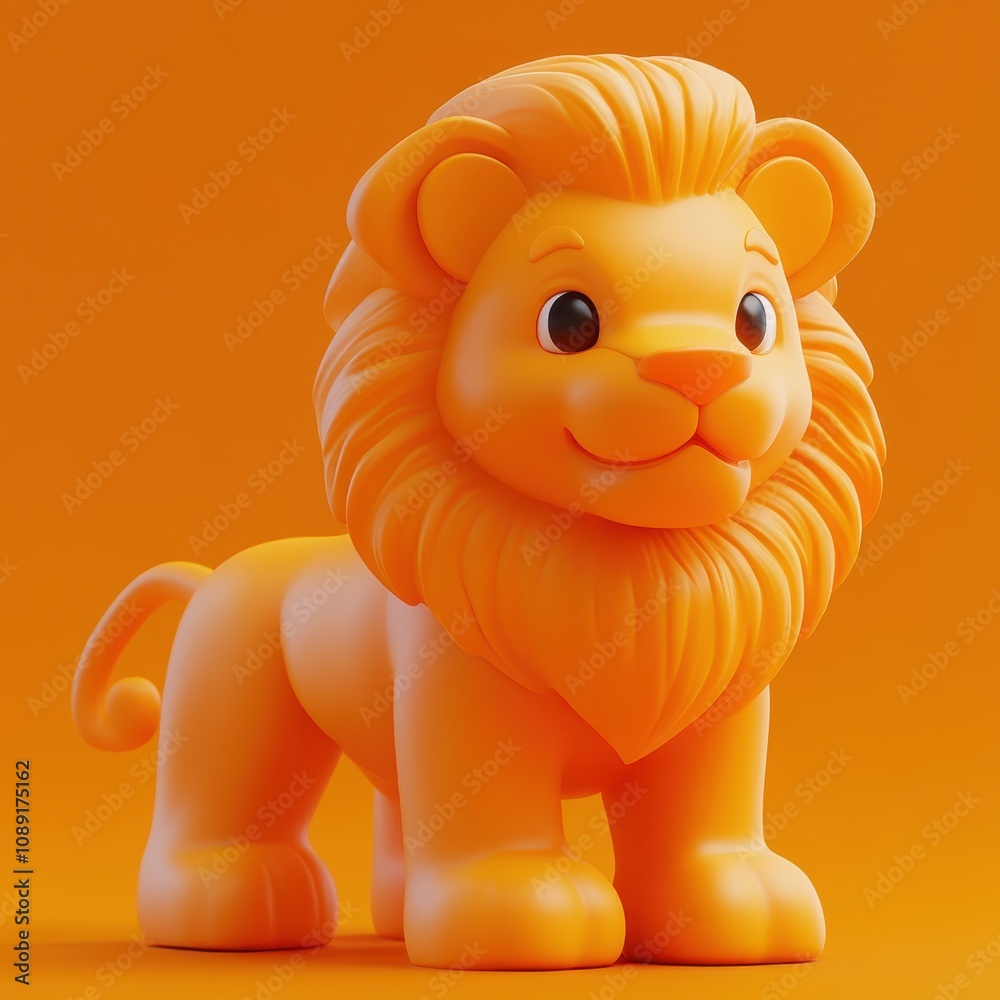 Fototapeta premium Cheerful Cartoon Lion Figurine on Orange Background