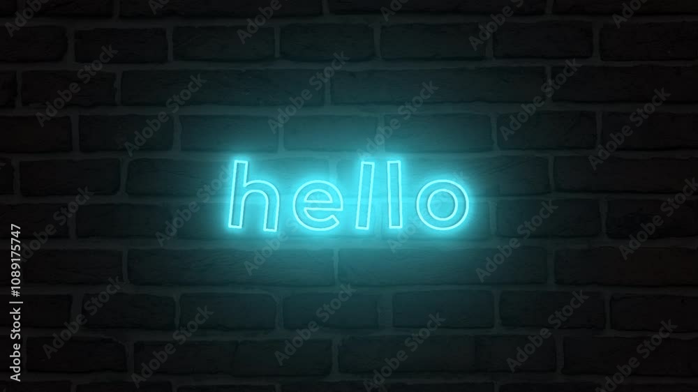 Hello neon text animation on wall background. Seamless looping video Hello neon text animation on wall background. Seamless looping video