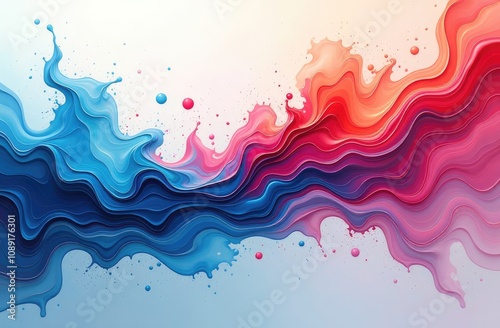 Beautiful abstraction of liquid paints in slow blending flow mixing together gently