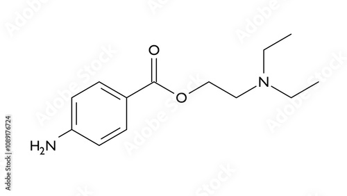 procaine molecule, structural chemical formula, ball-and-stick model, isolated image local anesthetic photo